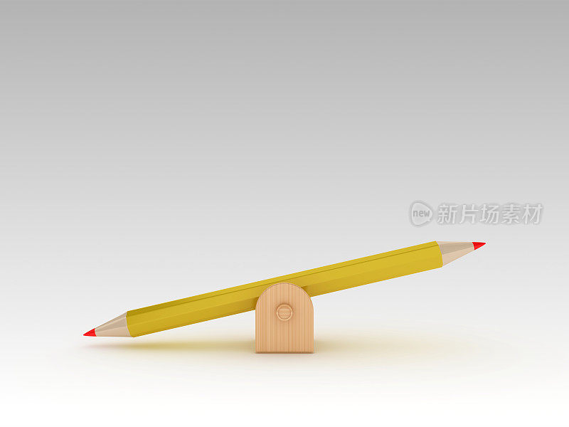 跷跷板规模与铅笔- 3D渲染
